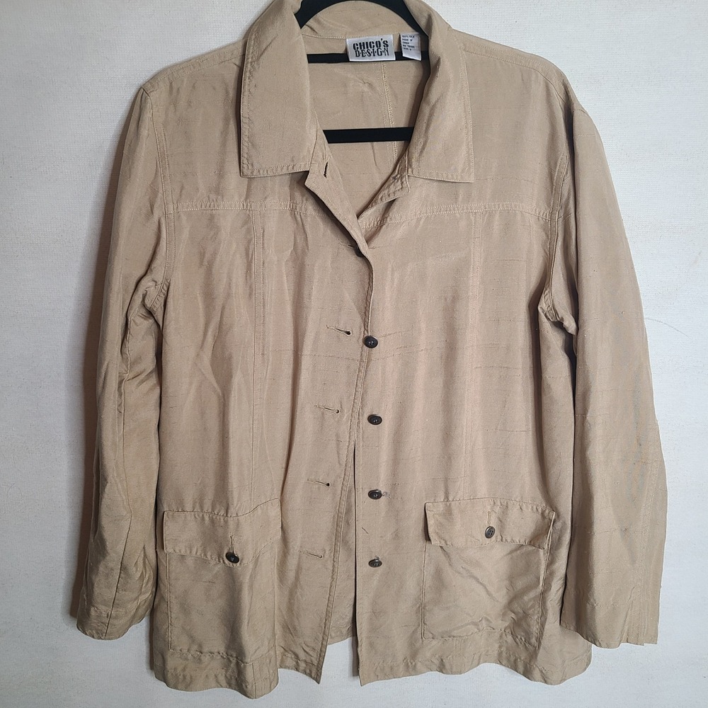 Chicos Design Silk Button Down Jacket Lightweight… - image 1